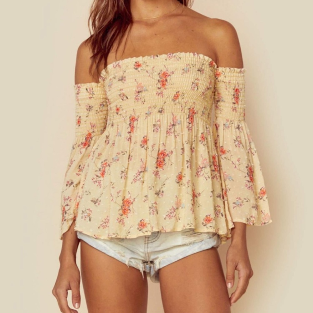 Planet Blue Life off shoulder, smocking floral top
